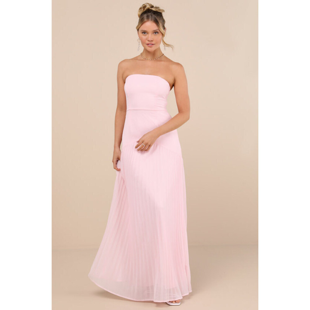 Lulus Celebratory Aesthetic Blush Pink Pleated Strapless Maxi Dress - Size M